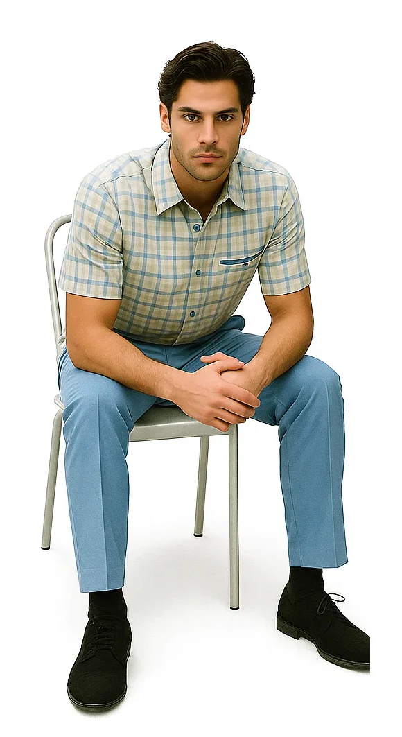 Mens Plaid Walking Suit in Powder Blue by Dreams by Zacchi – 2 Piece Leisure Outfit with Matching Shirt and Pants - $99 - Image 6