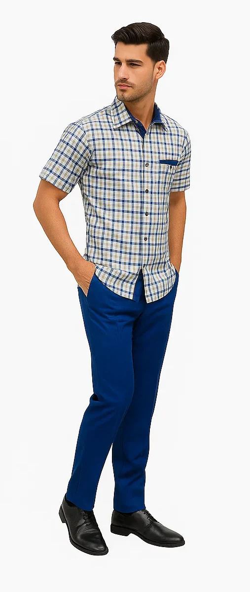 Mens Plaid Walking Suit in royal by Dreams Zacchi – 2 Piece Leisure Outfit with Matching Shirt and Pants - $99 - Image 2