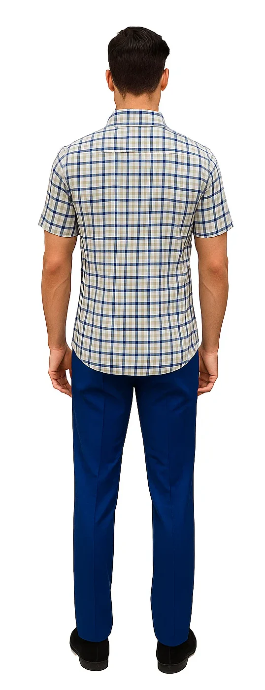 Mens Plaid Walking Suit in royal by Dreams Zacchi – 2 Piece Leisure Outfit with Matching Shirt and Pants - $99 - Image 3