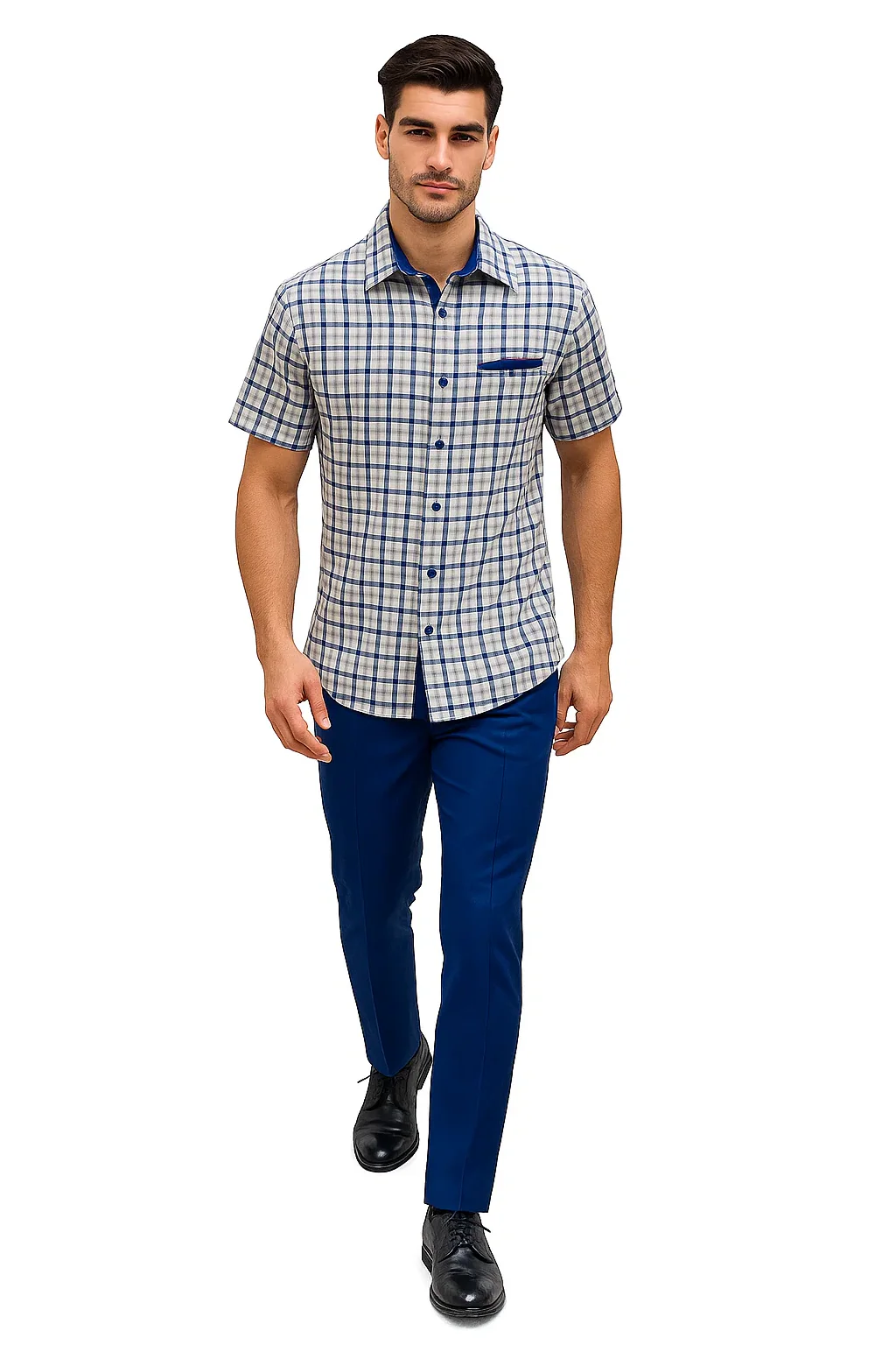 Mens Plaid Walking Suit in royal by Dreams Zacchi – 2 Piece Leisure Outfit with Matching Shirt and Pants - $99 - Image 5