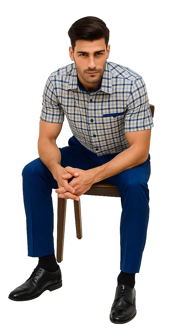 Mens Plaid Walking Suit in royal by Dreams Zacchi – 2 Piece Leisure Outfit with Matching Shirt and Pants - $99 - Image 6