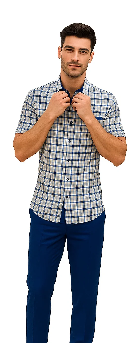 Mens Plaid Walking Suit in royal by Dreams Zacchi – 2 Piece Leisure Outfit with Matching Shirt and Pants - $99 - Image 7