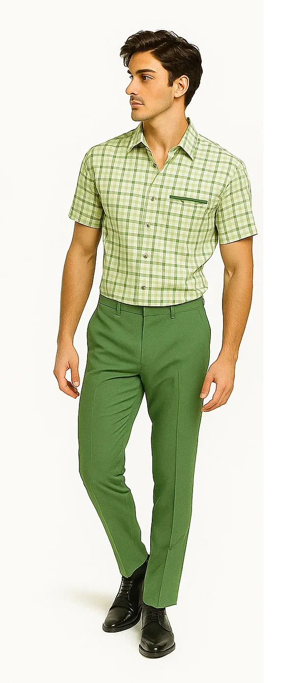 Mens Plaid Walking Suit in sage  by Dreams by Zacchi – 2 Piece Leisure Outfit with Matching Shirt and Pants - $99 - Image 4
