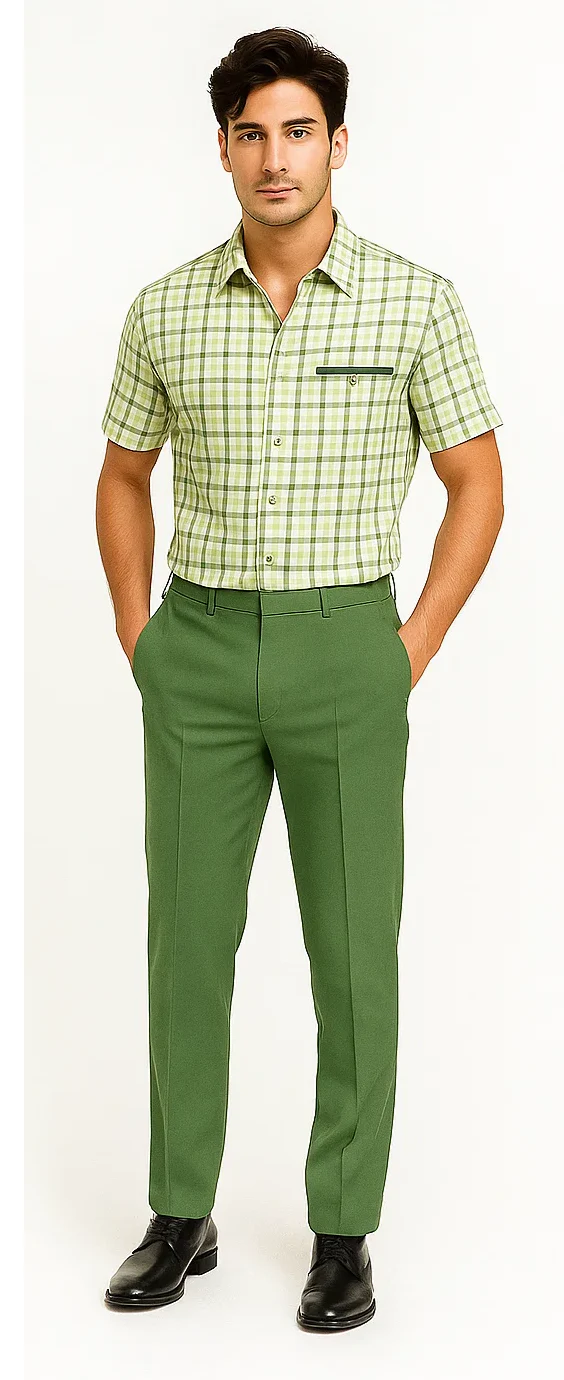 Mens Plaid Walking Suit in sage  by Dreams by Zacchi – 2 Piece Leisure Outfit with Matching Shirt and Pants - $99 - Image 6