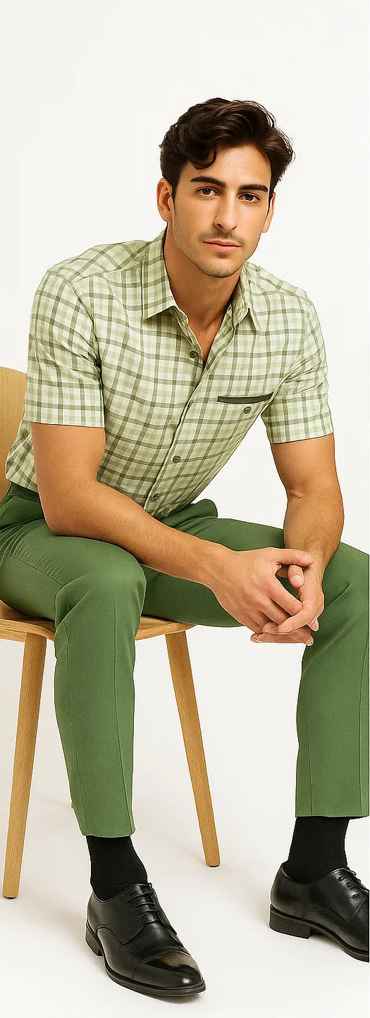 Mens Plaid Walking Suit in sage  by Dreams by Zacchi – 2 Piece Leisure Outfit with Matching Shirt and Pants - $99 - Image 7