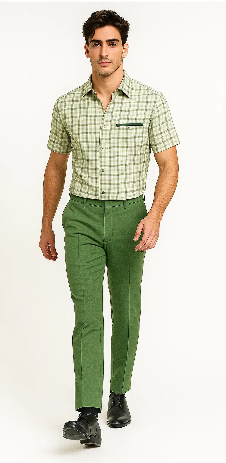 Mens Plaid Walking Suit in sage  by Dreams by Zacchi – 2 Piece Leisure Outfit with Matching Shirt and Pants - $99 - Image 8