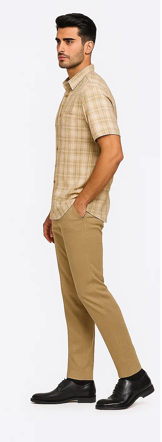 Mens Plaid Walking Suit in Tan by Dreams by Zacchi – 2 Piece Leisure Outfit with Matching Shirt and Pants - $99 - Image 3