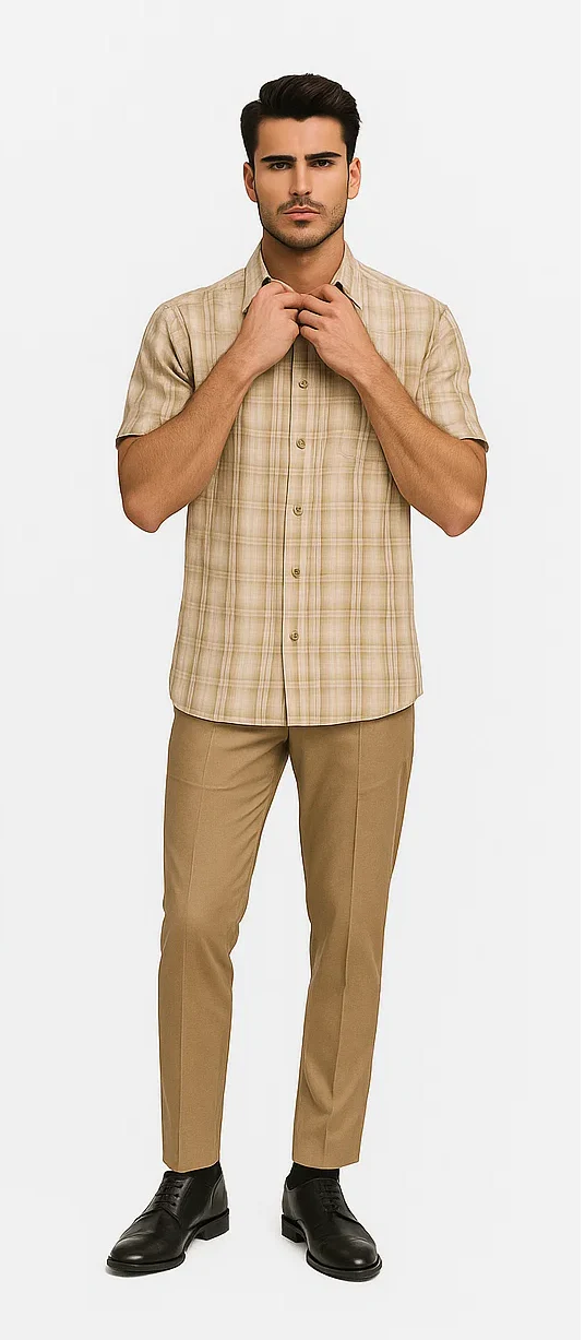 Mens Plaid Walking Suit in Tan by Dreams by Zacchi – 2 Piece Leisure Outfit with Matching Shirt and Pants - $99 - Image 7