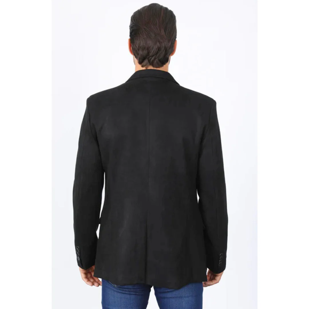 Men’s Platini Black Faux Suede Double Button Blazer - Image 3