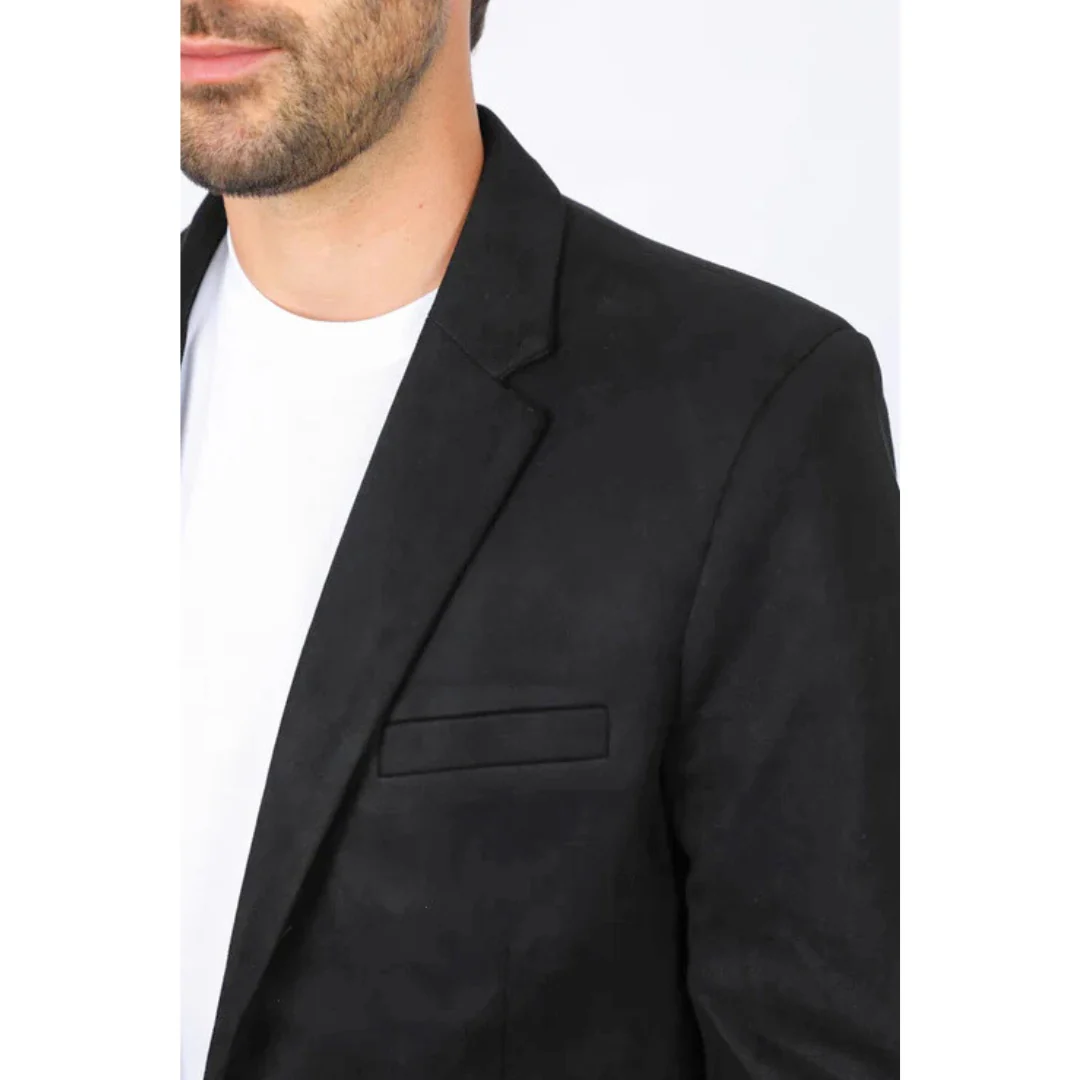 Men’s Platini Black Faux Suede Double Button Blazer - Image 4