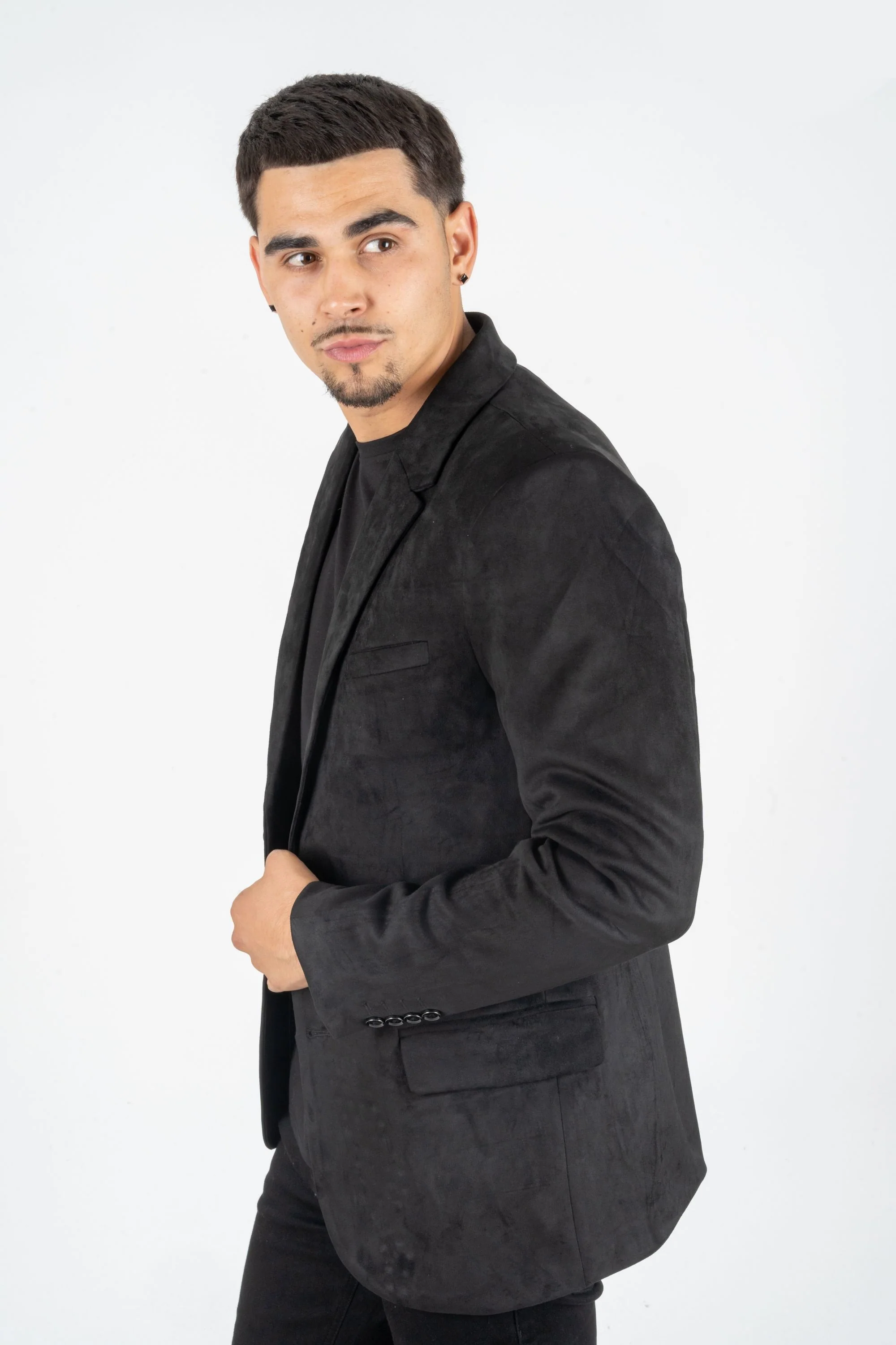 Men’s Platini Black Faux Suede Double Button Blazer - Image 7