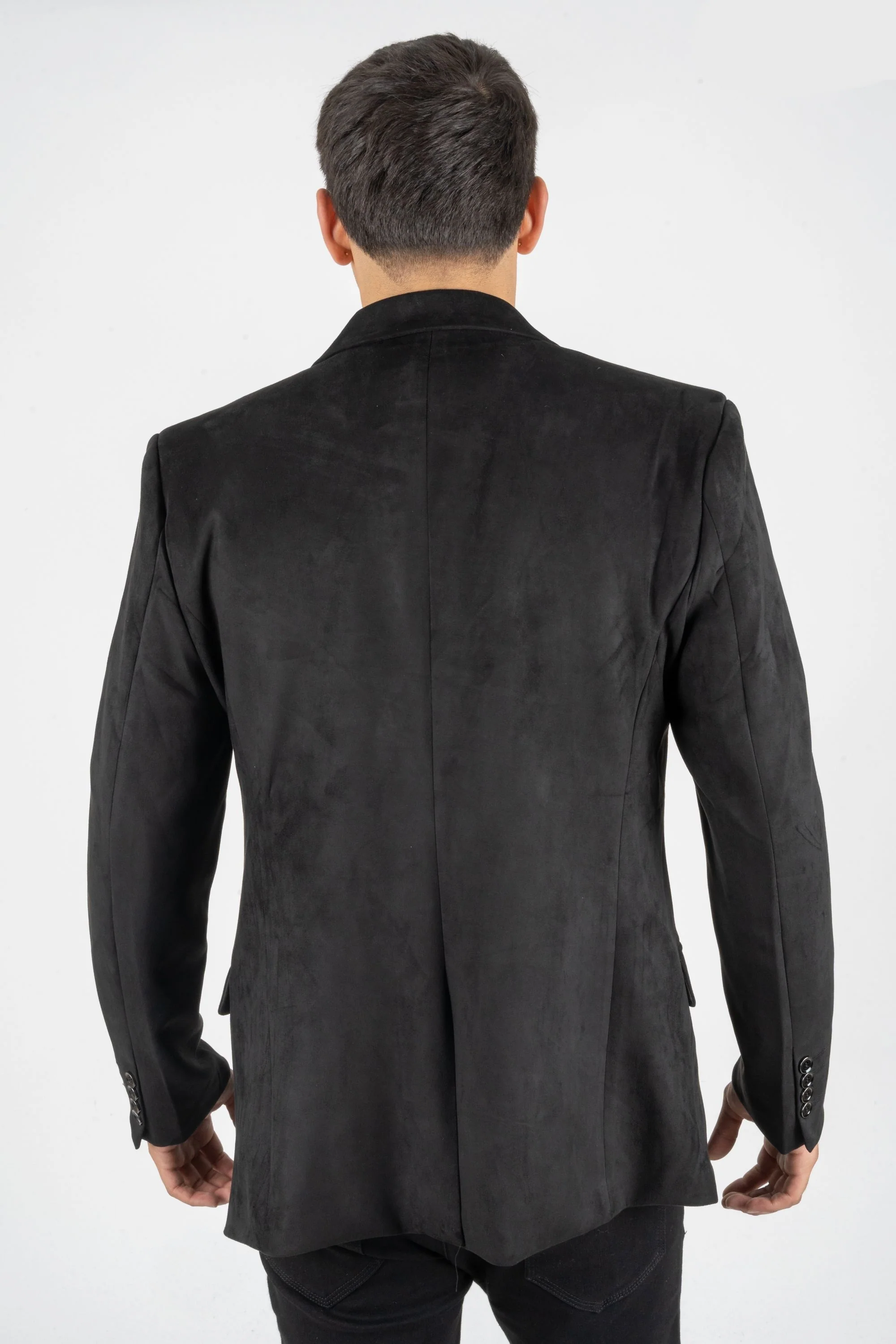Men’s Platini Black Faux Suede Double Button Blazer - Image 8