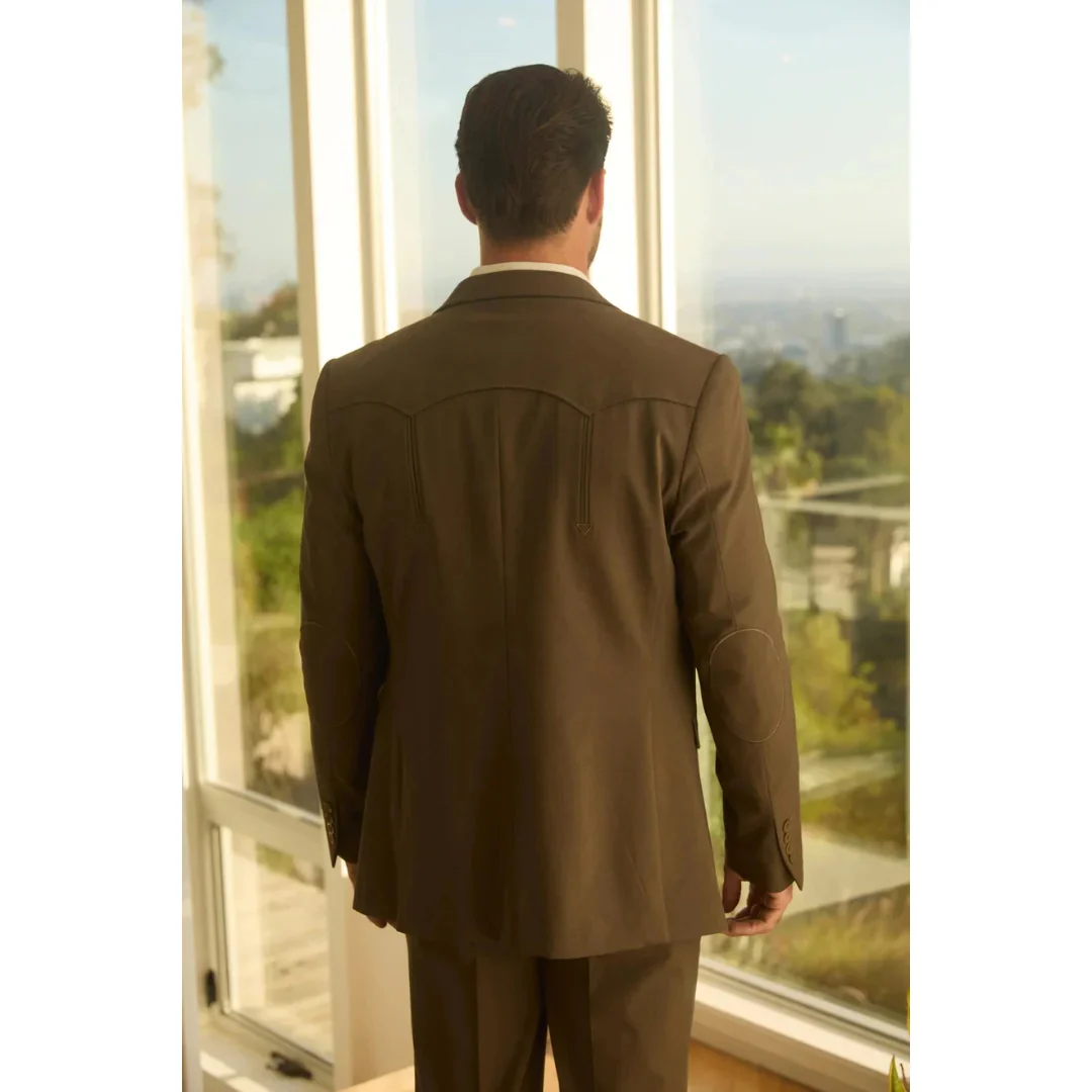 Men’s Platini Brown Western-Style Sport Suit with Elbow Patch Detail - Image 2