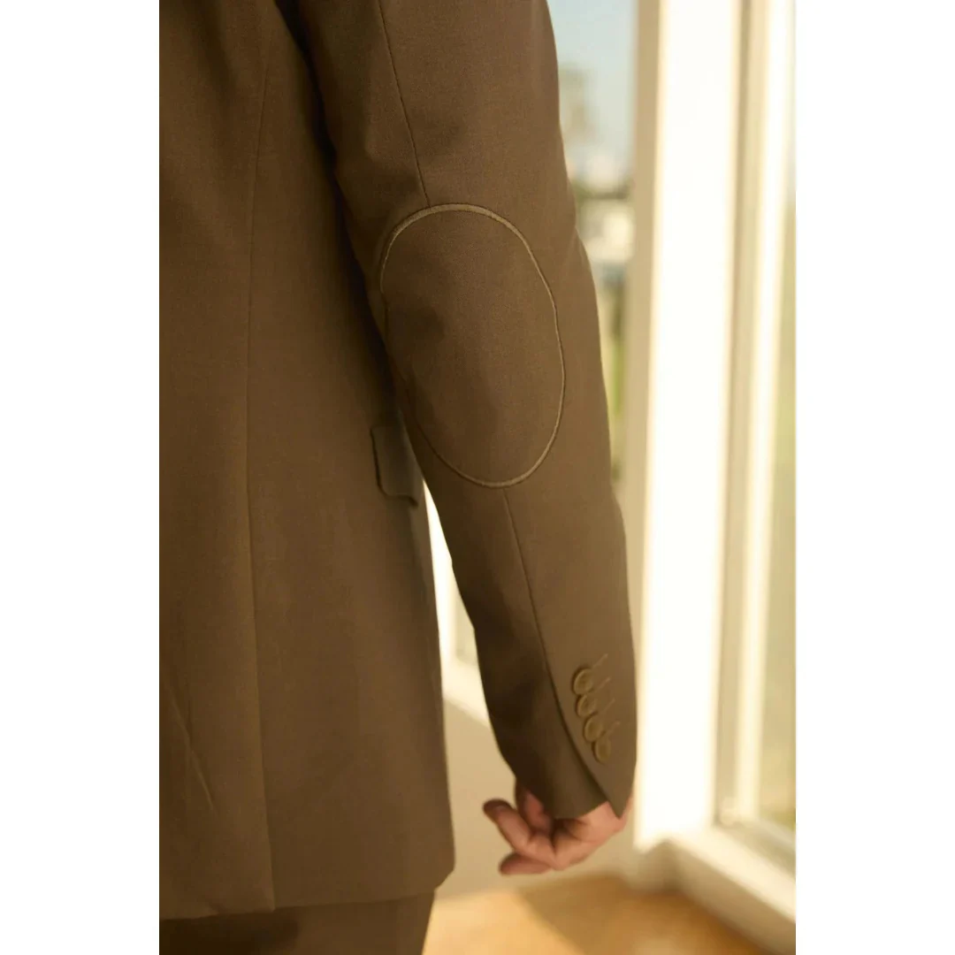 Men’s Platini Brown Western-Style Sport Suit with Elbow Patch Detail - Image 7