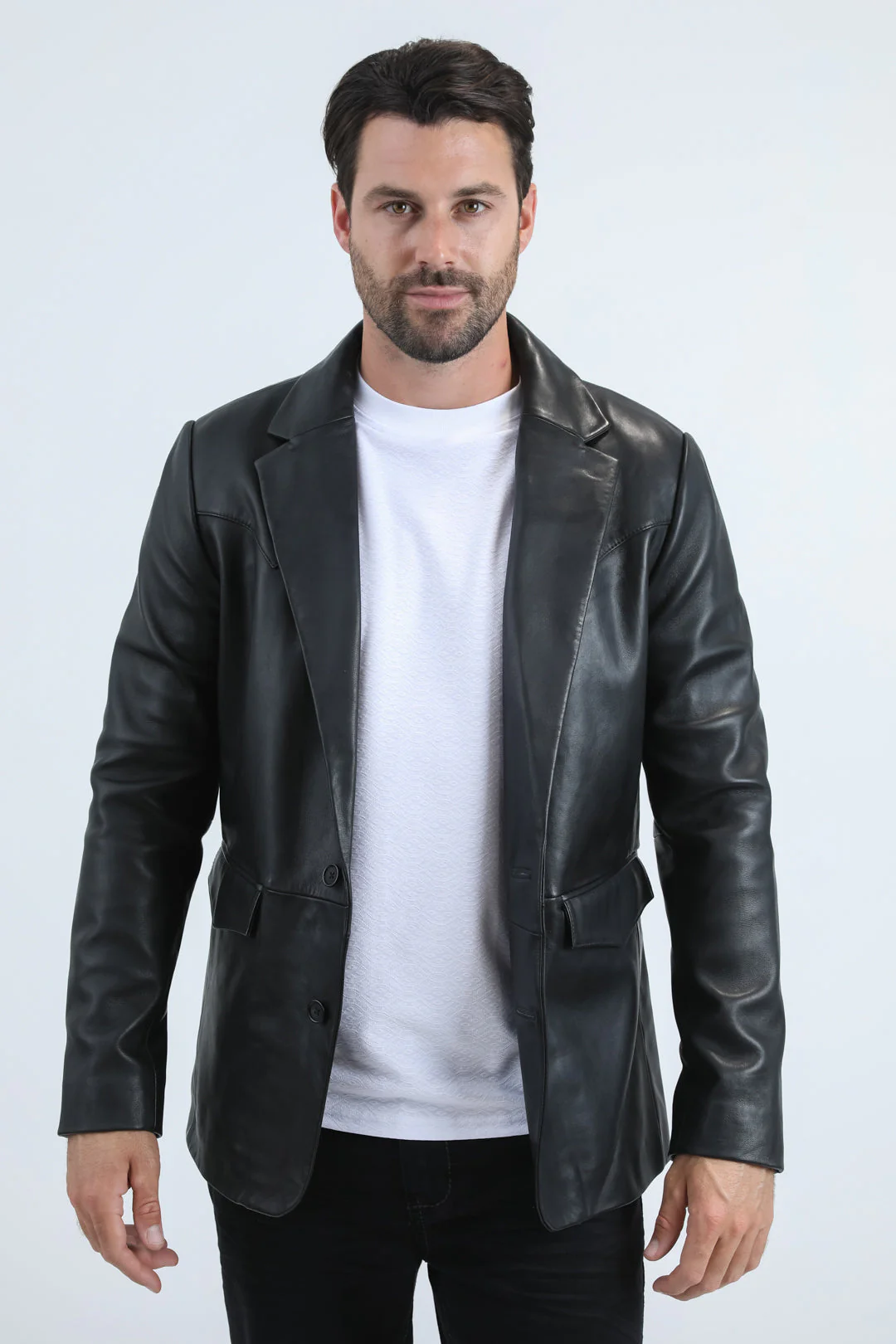 Mens Platini Western Leather Jacket Black - Vintage Cowboy Style