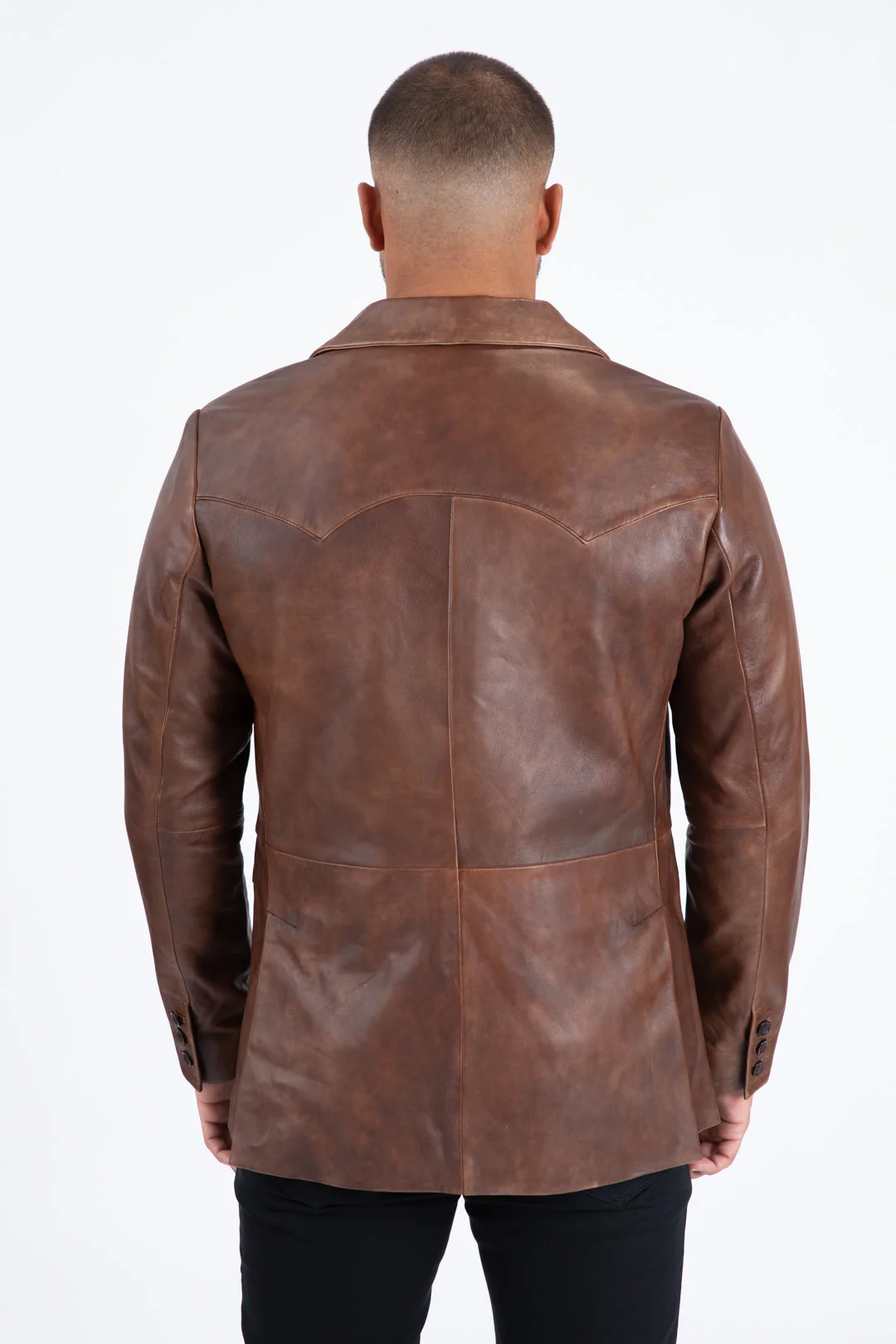 Mens Platini Western Leather Jacket Brown - Vintage Cowboy Style - Image 2