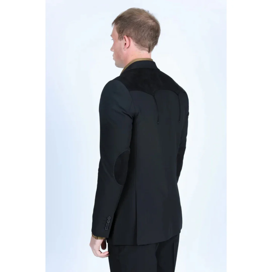 Men’s Platini Western-Style Black Sport Coat with Suede Accents and Elbow Patches - Image 3