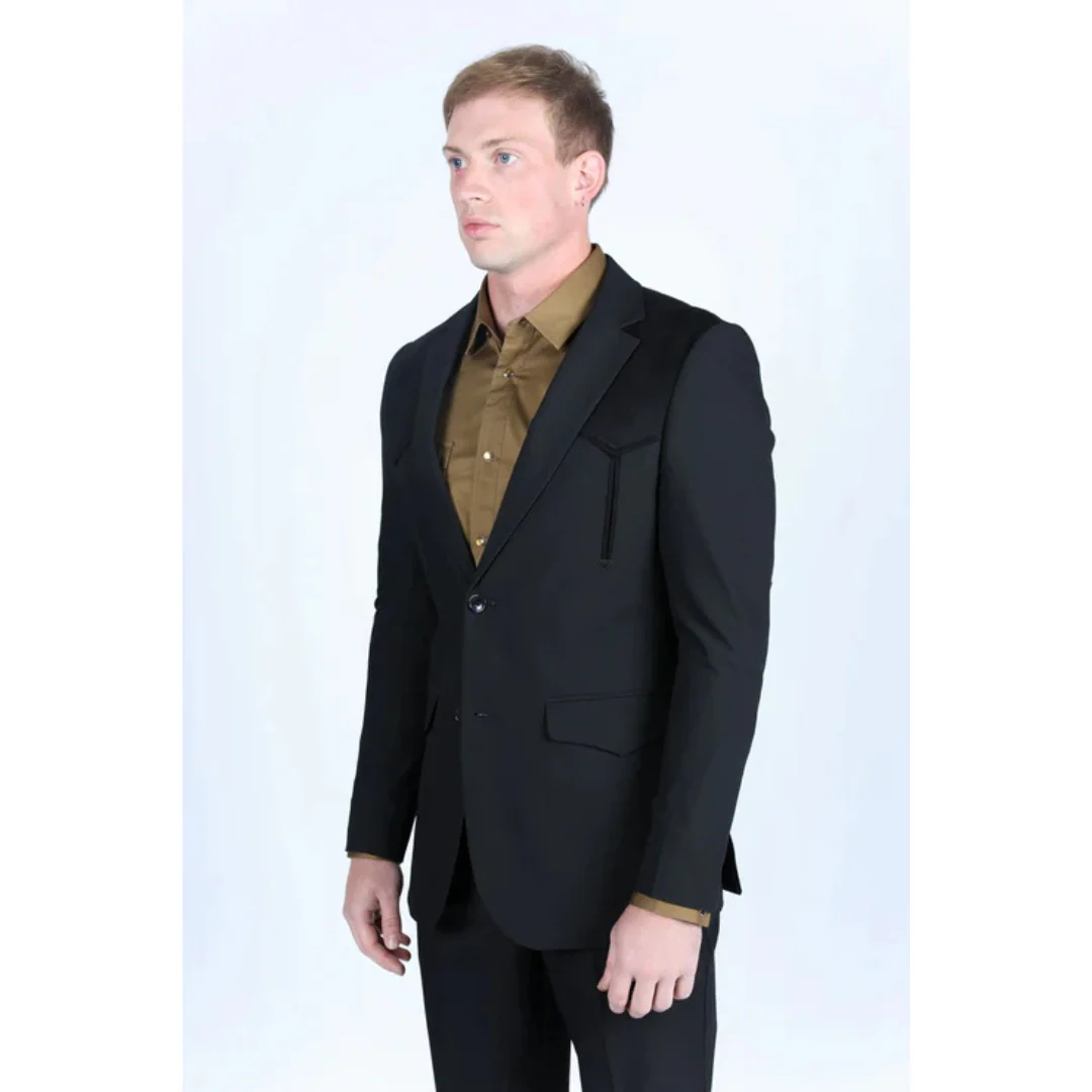 Men’s Platini Western-Style Black Sport Coat with Suede Accents and Elbow Patches - Image 4