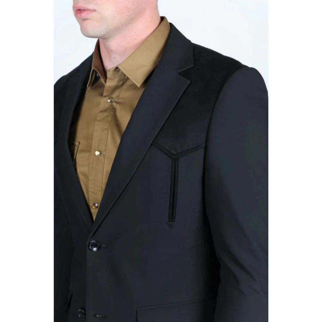 Men’s Platini Western-Style Black Sport Coat with Suede Accents and Elbow Patches - Image 5
