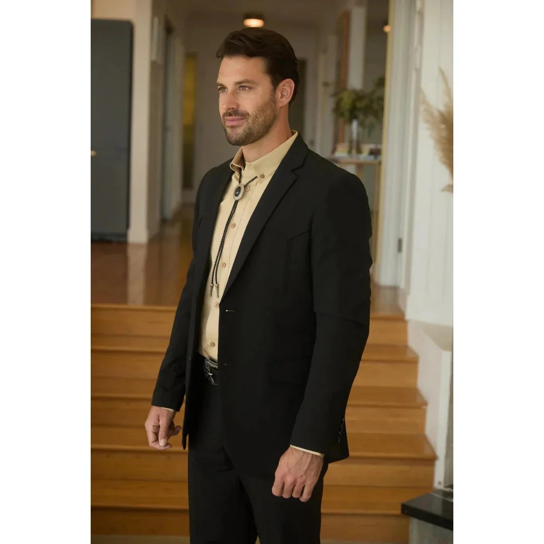 Men’s Platini Western-Style Black Sport Suit with Elbow Patch Detail - Image 3