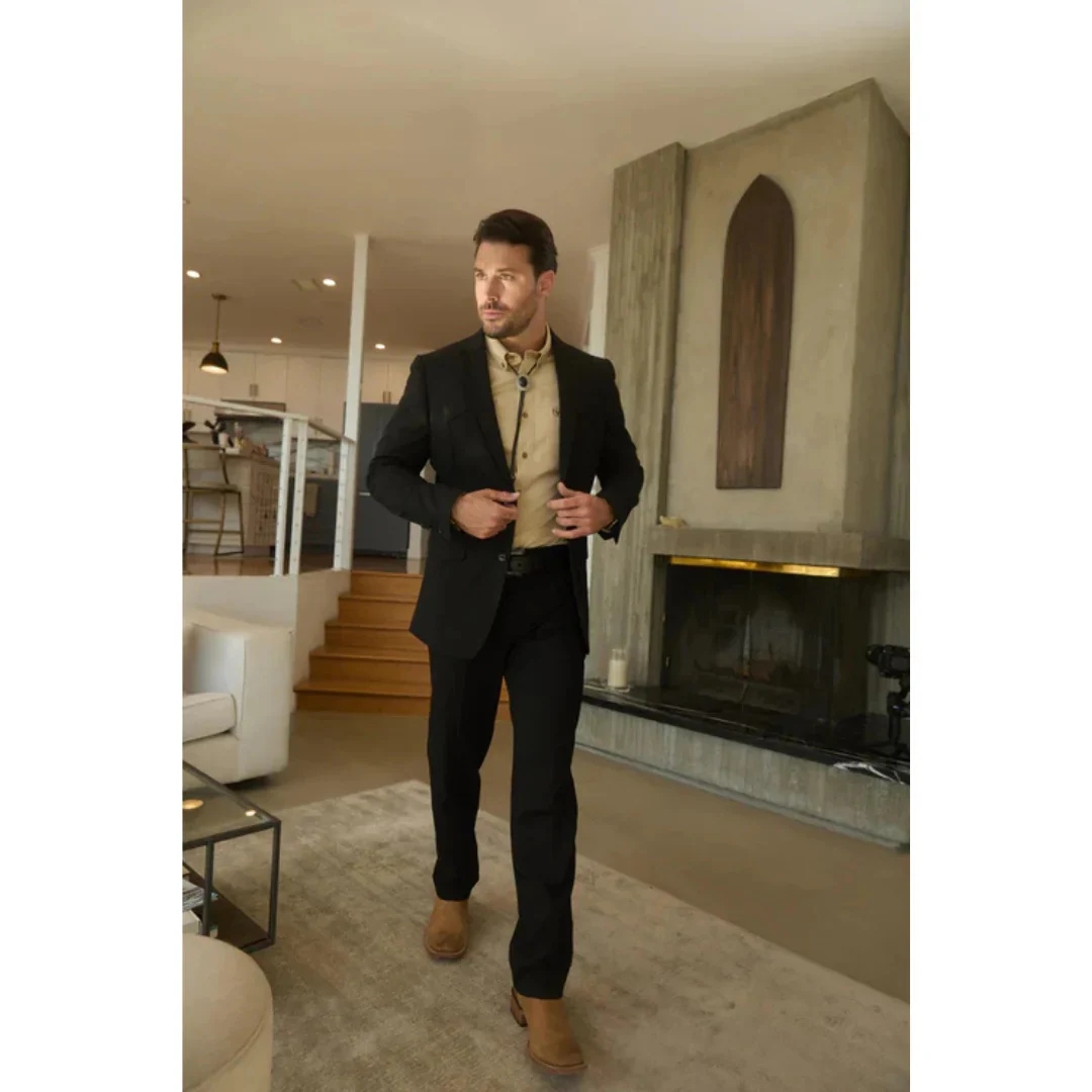 Men’s Platini Western-Style Black Sport Suit with Elbow Patch Detail - Image 5