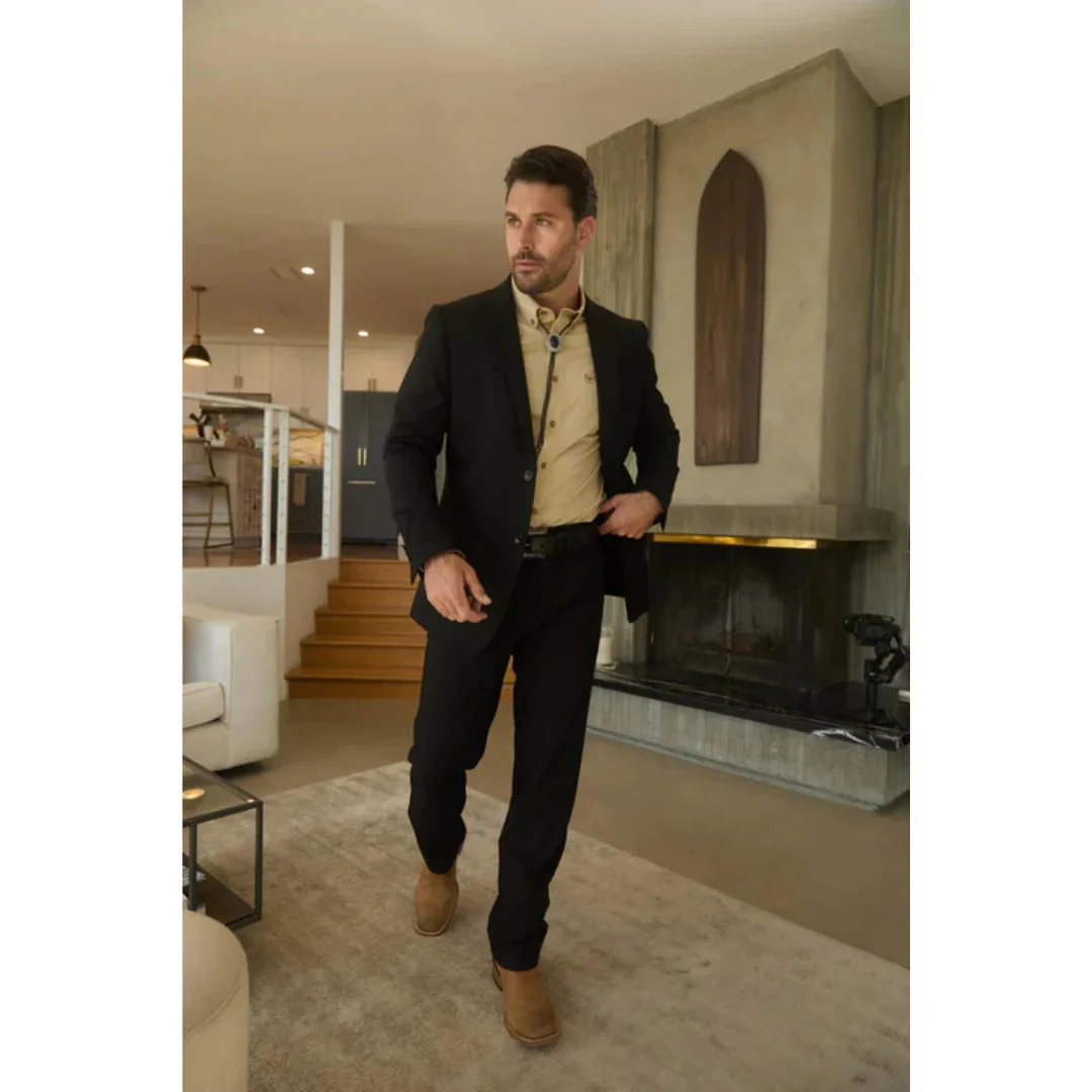 Men’s Platini Western-Style Black Sport Suit with Elbow Patch Detail - Image 6