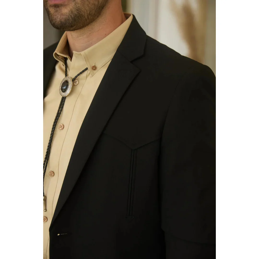 Men’s Platini Western-Style Black Sport Suit with Elbow Patch Detail - Image 7