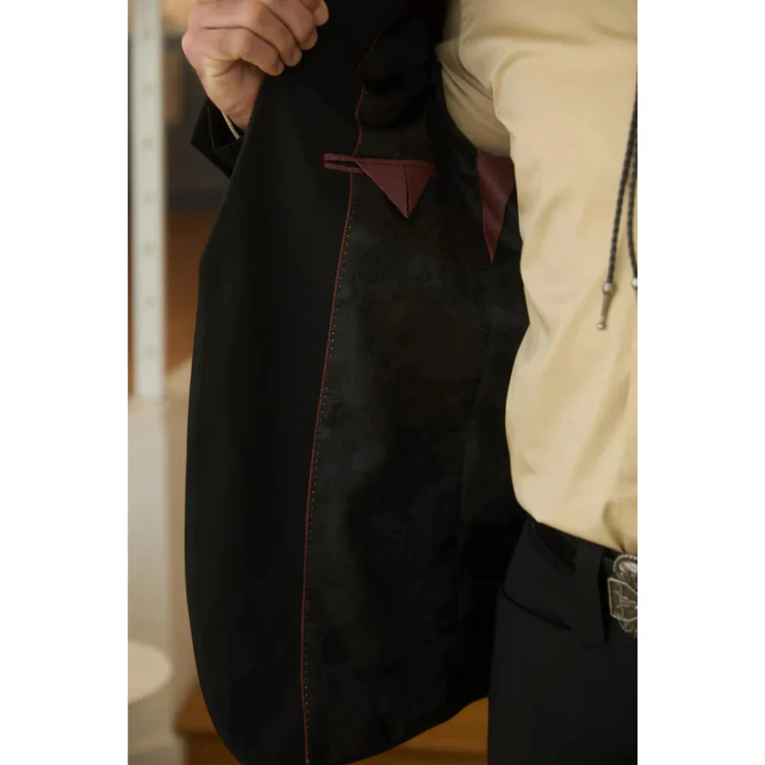 Men’s Platini Western-Style Black Sport Suit with Elbow Patch Detail - Image 8