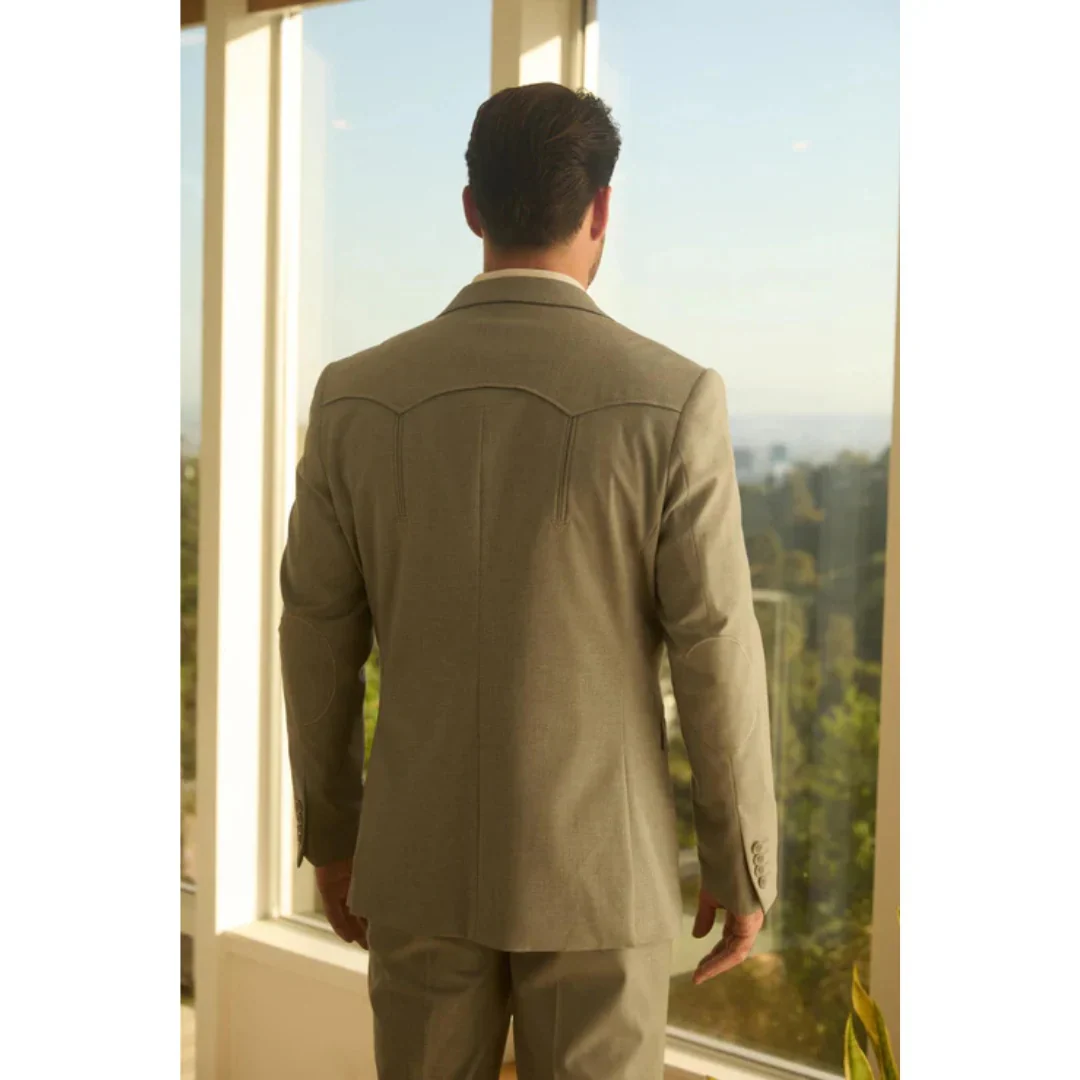 Men’s Platini Western-Style Grey Sport Suit with Elbow Patch Detail - Image 3
