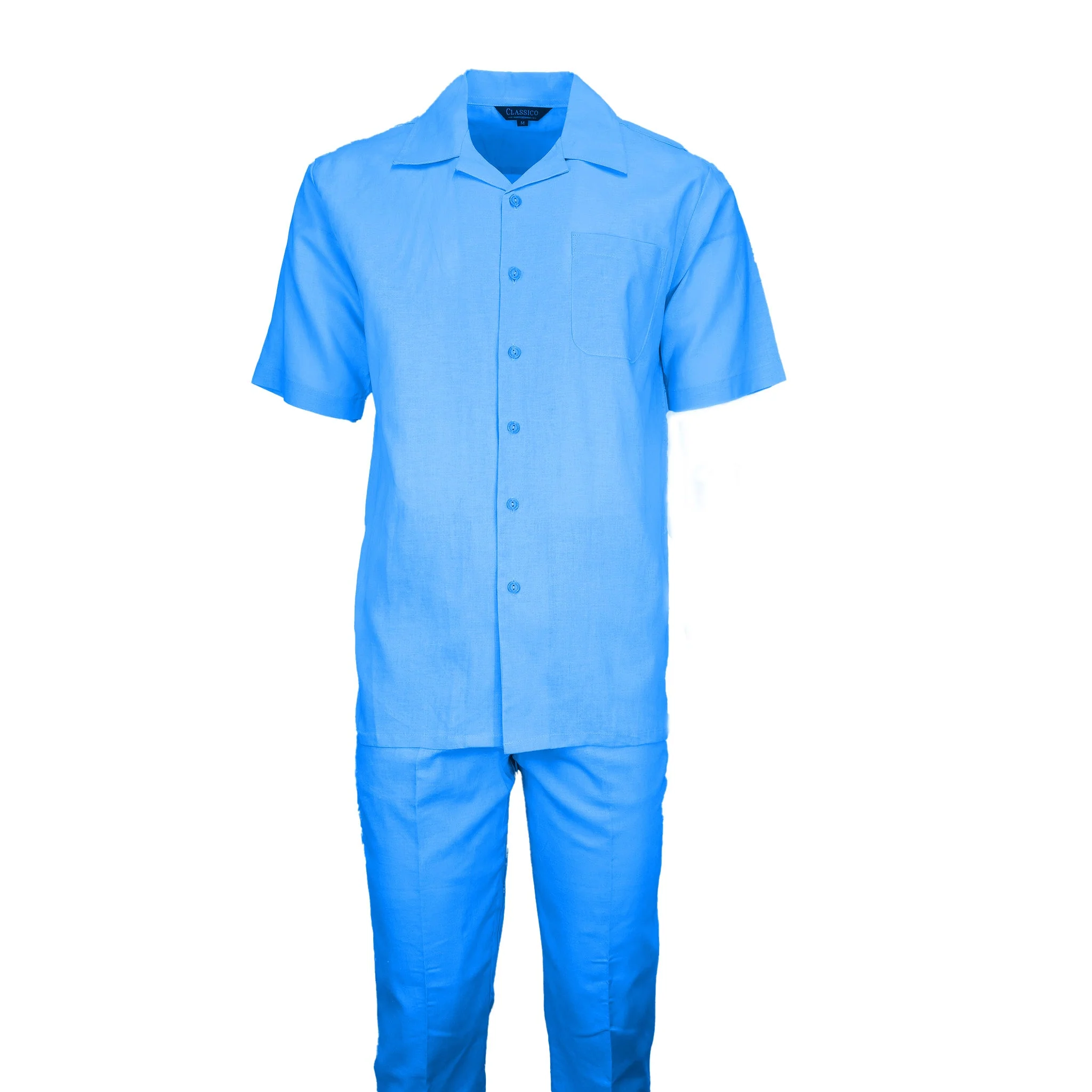 Mens Powder Blue Linen Casual Suit Set - Image 2