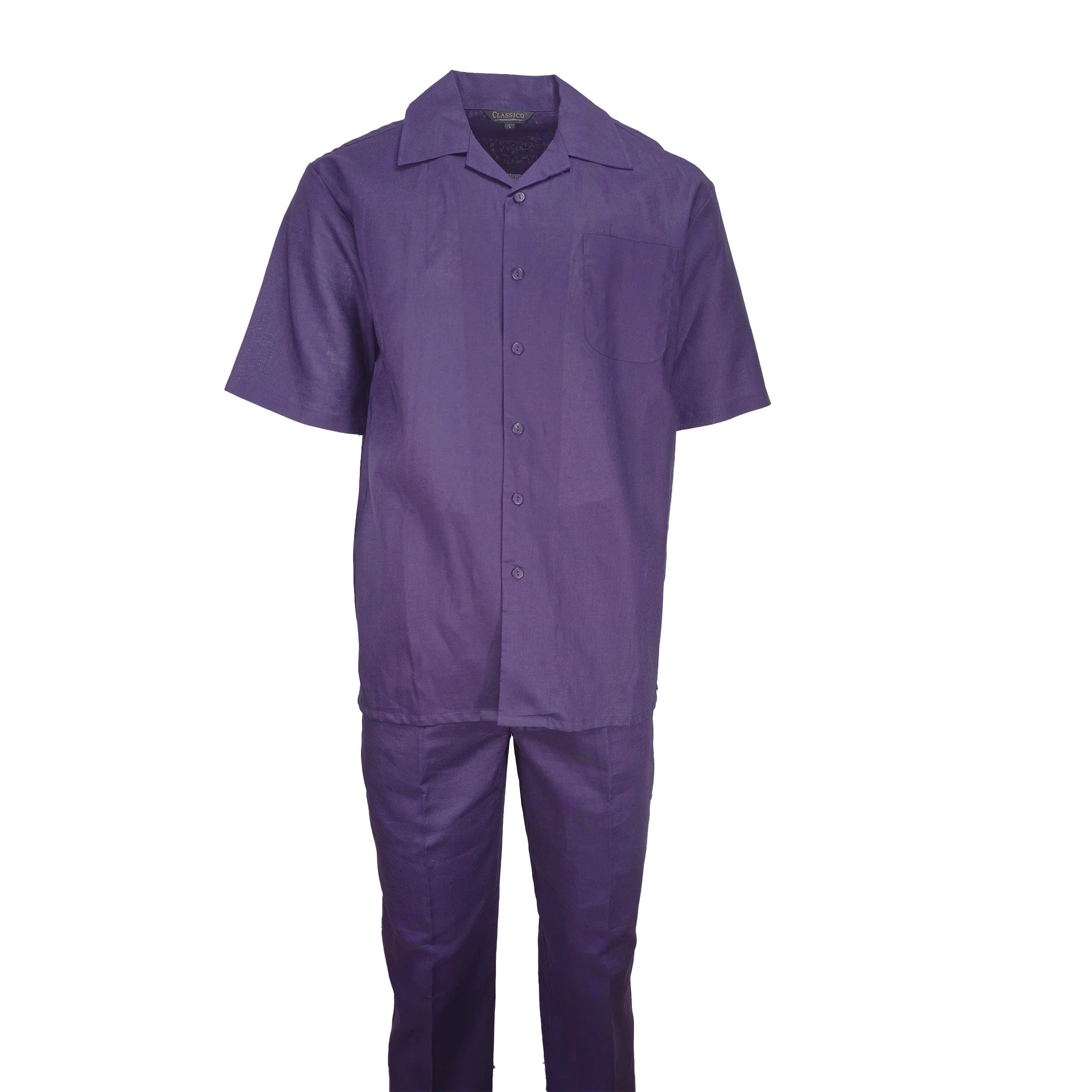 Mens Purple Linen Shirt and Pants Casual Outfit Set - Image 2