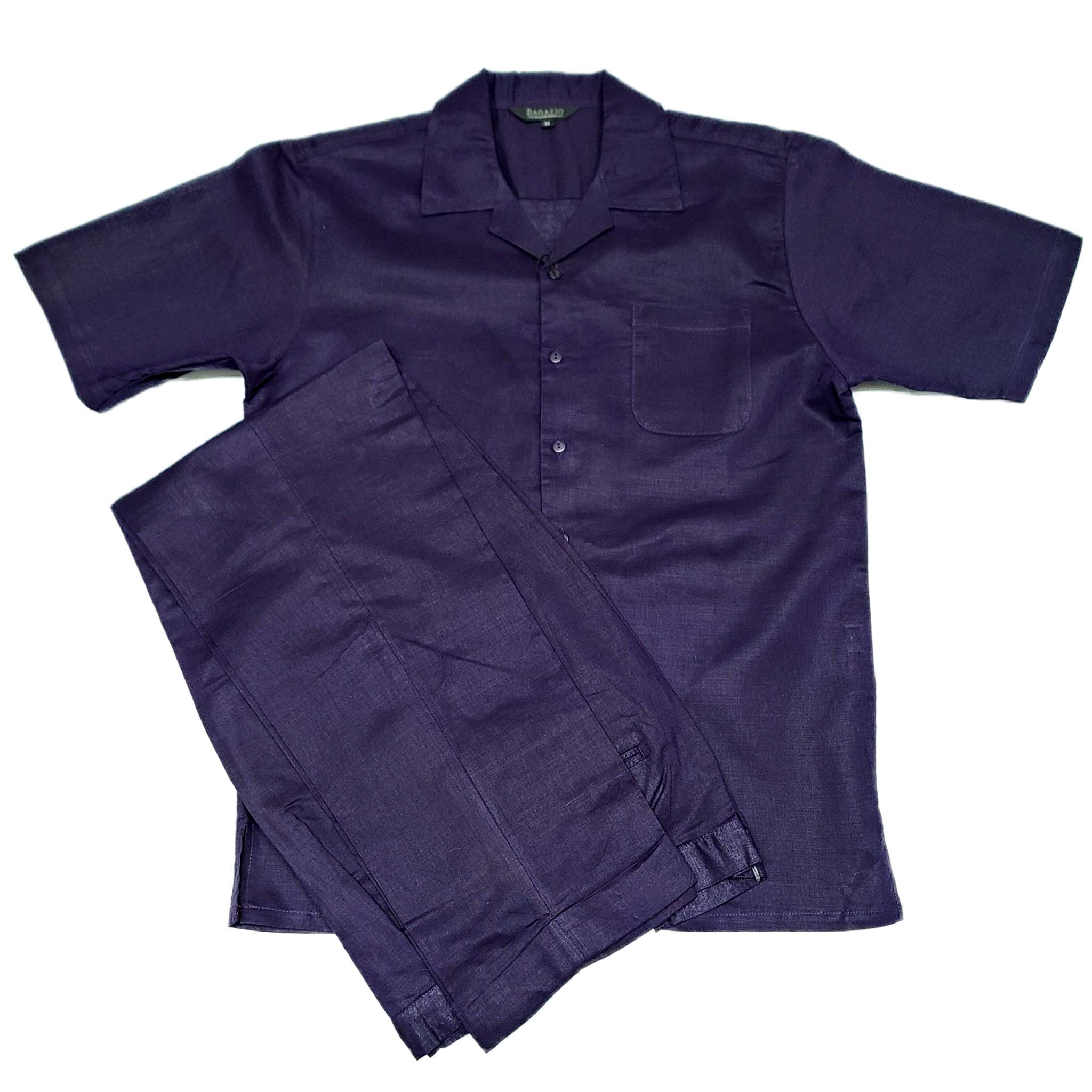 Mens Purple Linen Shirt and Pants Casual Outfit Set - Image 3