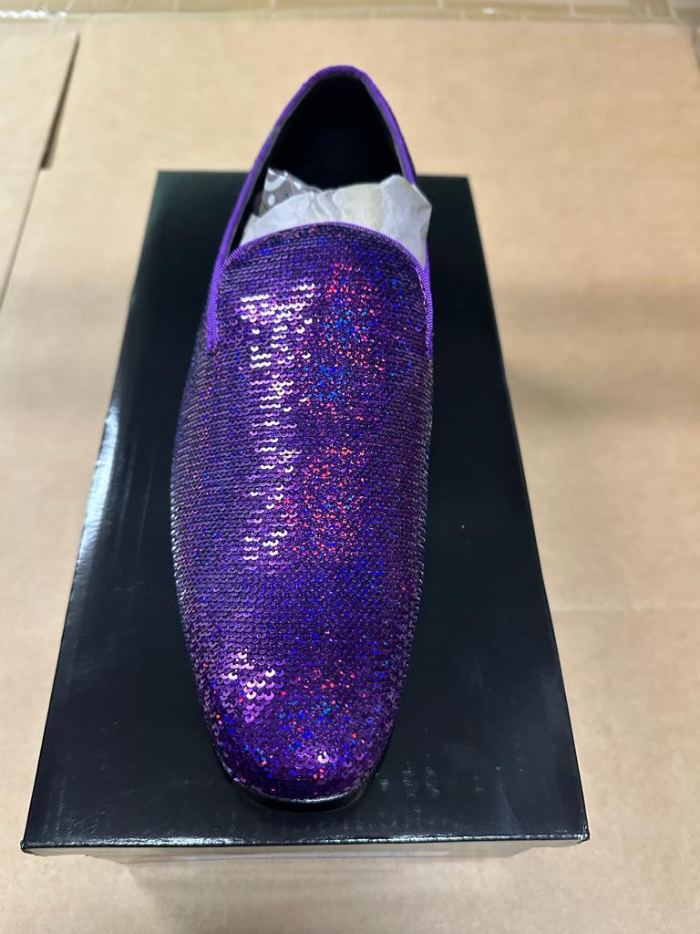Mens Purple Sequin Dress Shoes Slip on  – Luxury Slip On Formal Loafers Wedding Prom Party Designer Footwear - Image 11