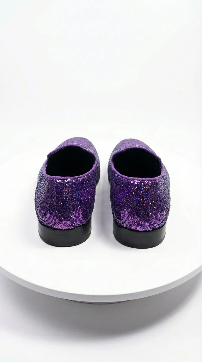 Mens Purple Sequin Dress Shoes Slip on  – Luxury Slip On Formal Loafers Wedding Prom Party Designer Footwear - Image 3