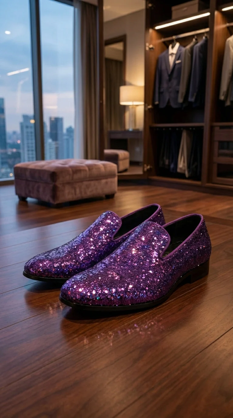 Mens Purple Sequin Dress Shoes Slip on  – Luxury Slip On Formal Loafers Wedding Prom Party Designer Footwear - Image 5