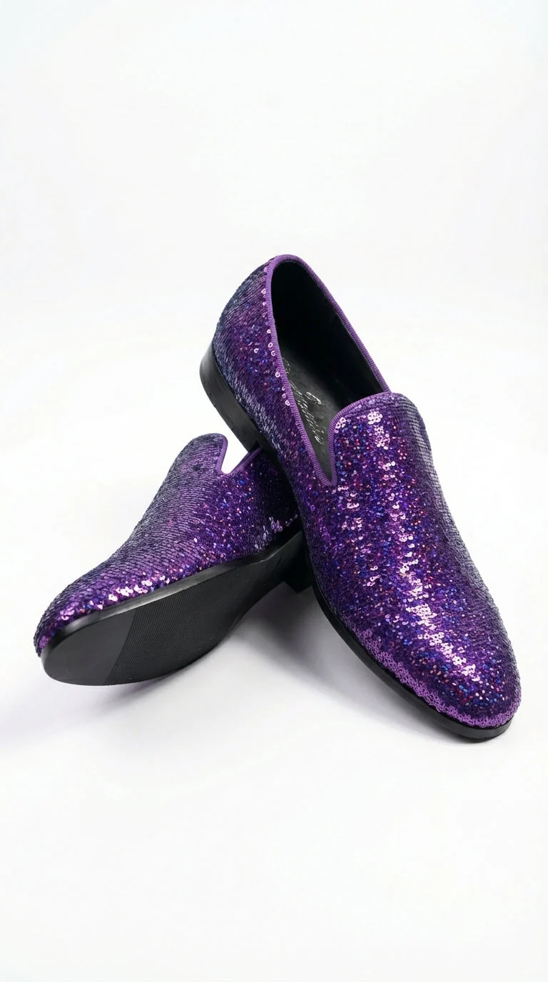 Mens Purple Sequin Dress Shoes Slip on  – Luxury Slip On Formal Loafers Wedding Prom Party Designer Footwear - Image 6