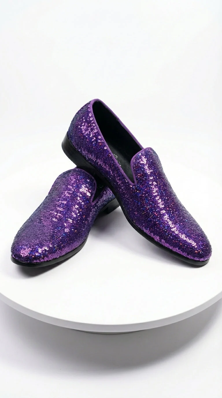 Mens Purple Sequin Dress Shoes Slip on  – Luxury Slip On Formal Loafers Wedding Prom Party Designer Footwear - Image 7