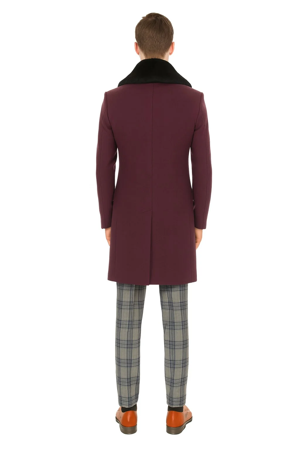 Mens Purple Pimp Coat - Overcoat with Black Faux Fur Collar – Luxury Winter Dress Coat for Formal and Casual Wear - Image 2