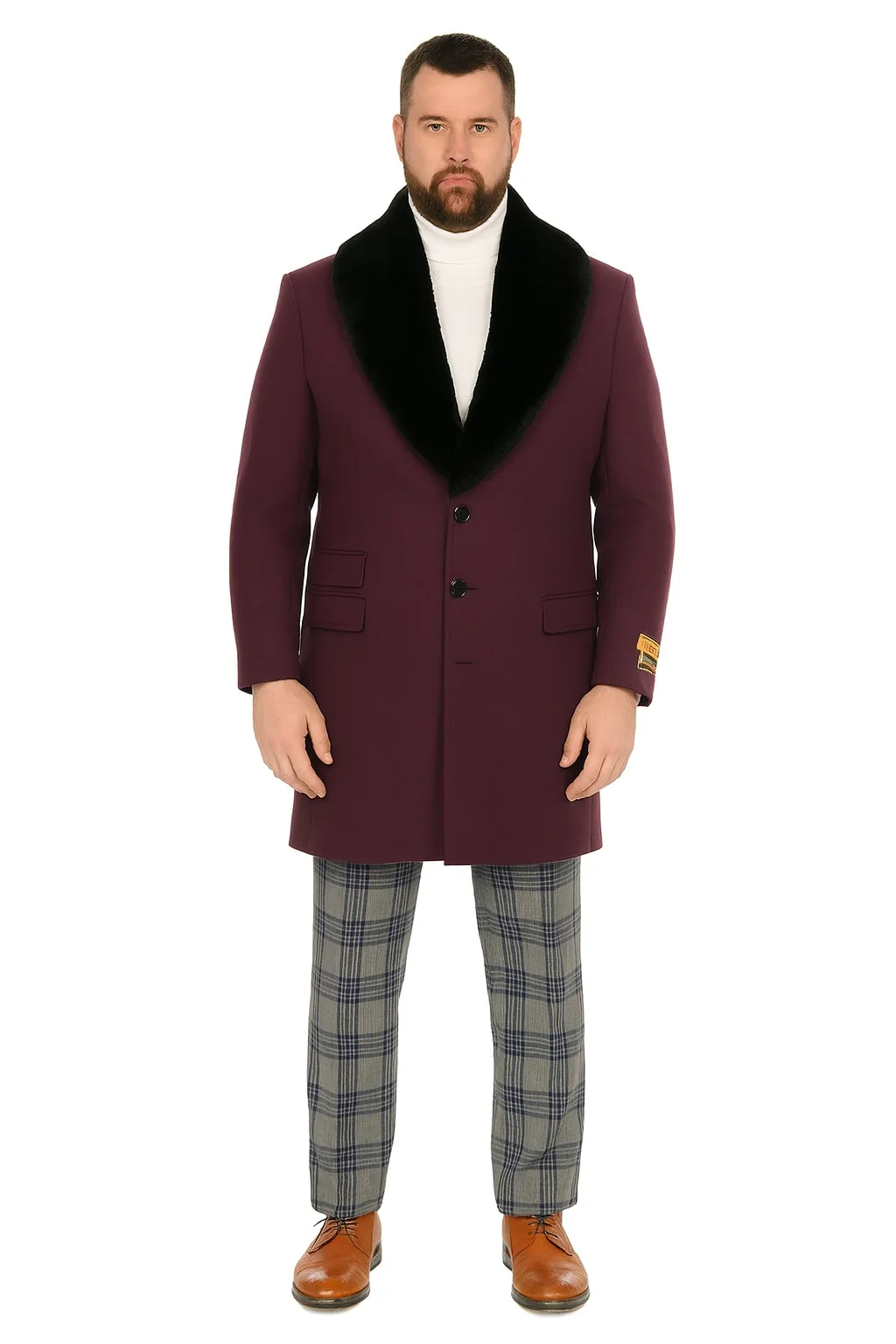 Mens Purple Pimp Coat - Overcoat with Black Faux Fur Collar – Luxury Winter Dress Coat for Formal and Casual Wear - Image 5