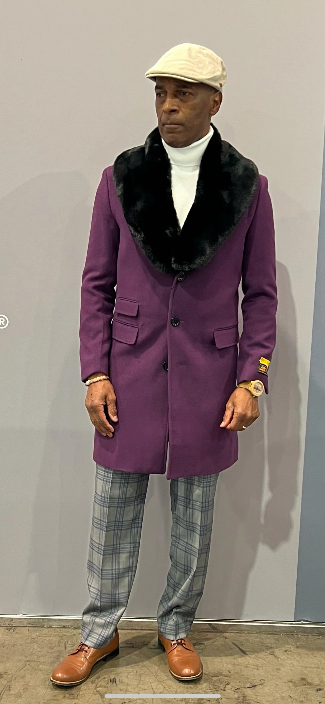 Mens Purple Pimp Coat - Overcoat with Black Faux Fur Collar – Luxury Winter Dress Coat for Formal and Casual Wear - Image 6
