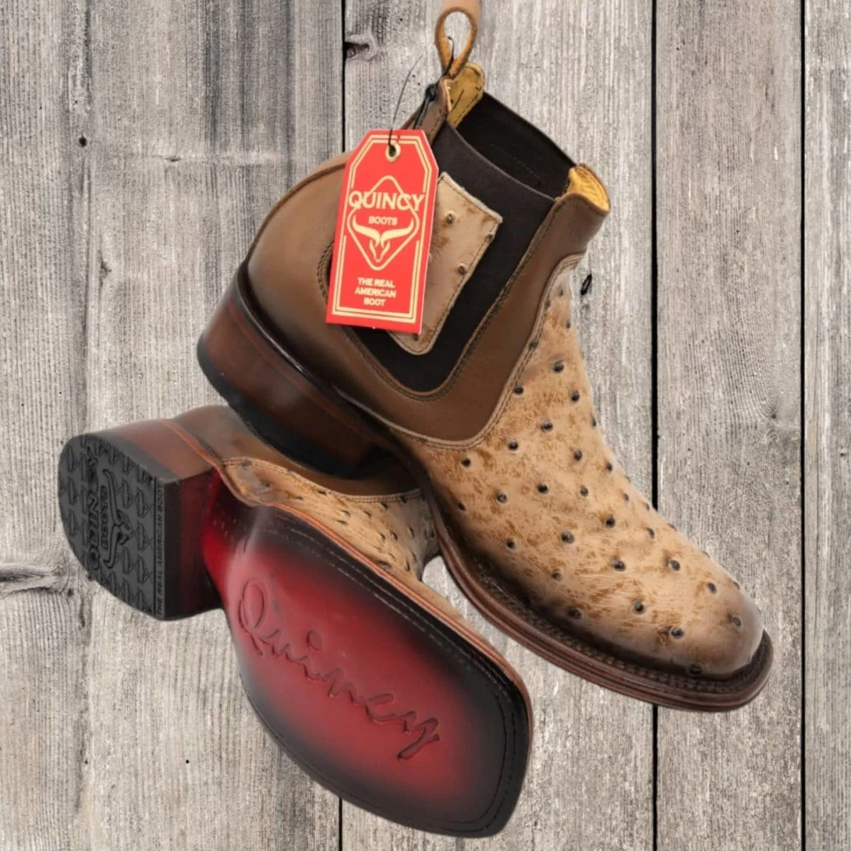 Men's Quincy Ostrich Print Leather Square Toe Ankle Boots - Image 2