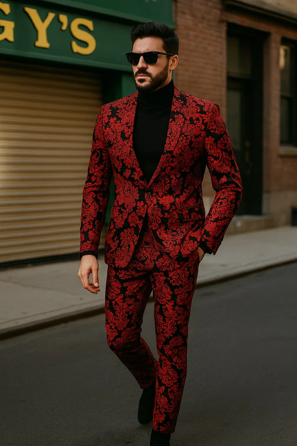 Mens Red and Black Floral Tuxedo Suit ƒ?? Slim Fit 2 Piece Embroidered Outfit for Weddings, Prom, and Formal Events - Image 2