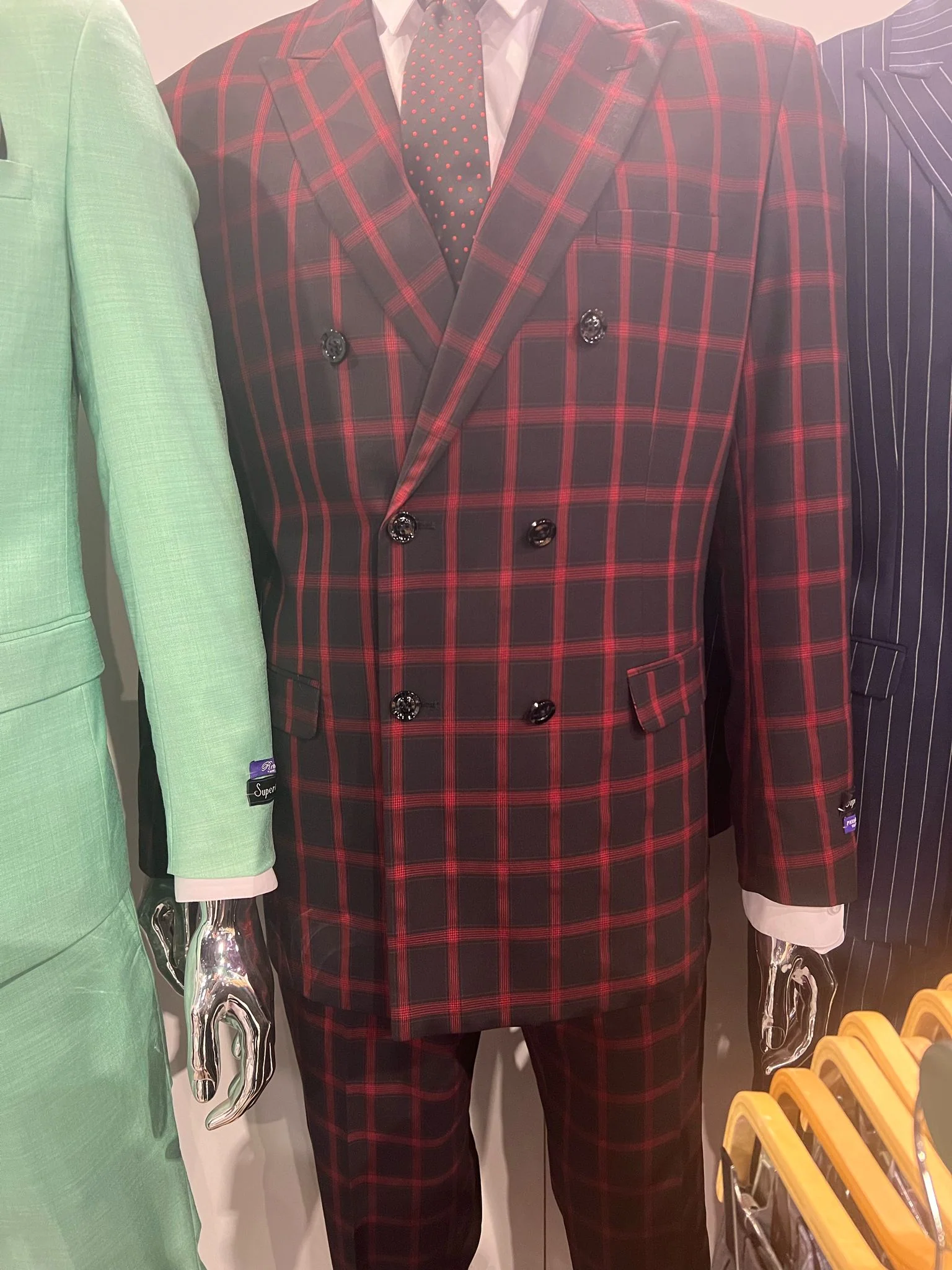 Mens Red and Black Plaid Double-Breasted Suit ƒ?? Slim Fit Checkered 2 Piece Formal Business Outfit - Image 3