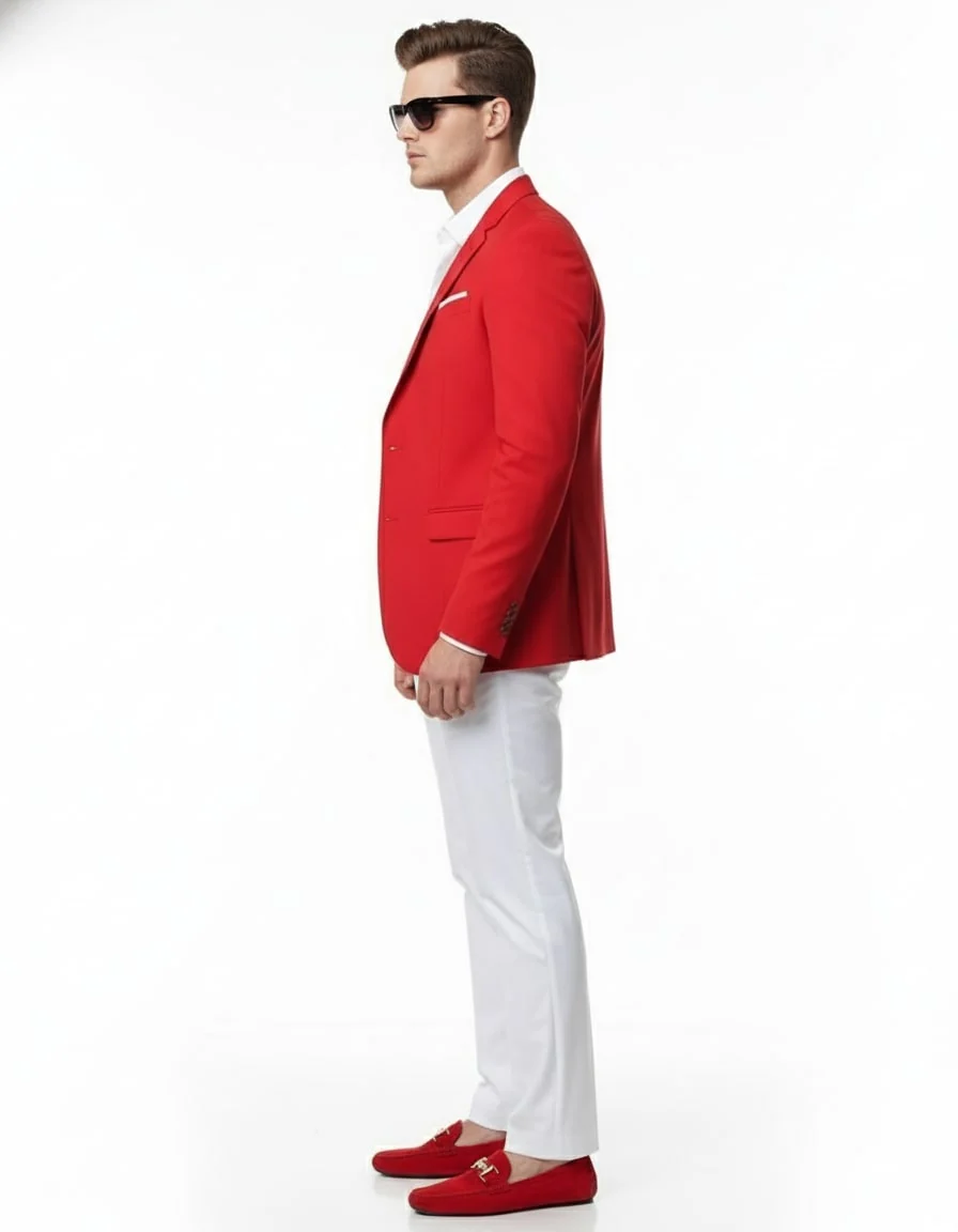 Mens Red Blazer and White Pants Set – Stylish Casual Dress Outfit For New Year Holiday and Christmas Suit - Image 3