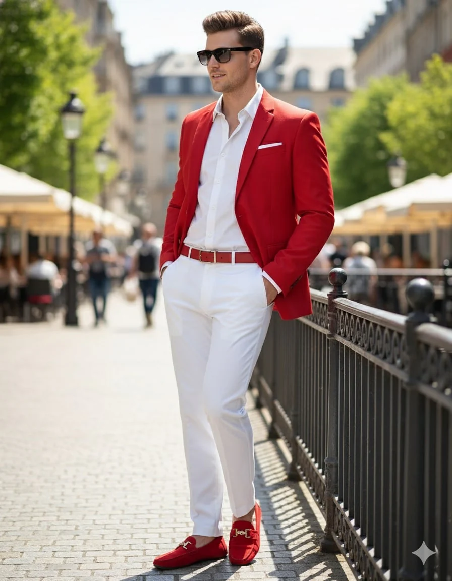 Mens Red Blazer and White Pants Set – Stylish Casual Dress Outfit For New Year Holiday and Christmas Suit - Image 5
