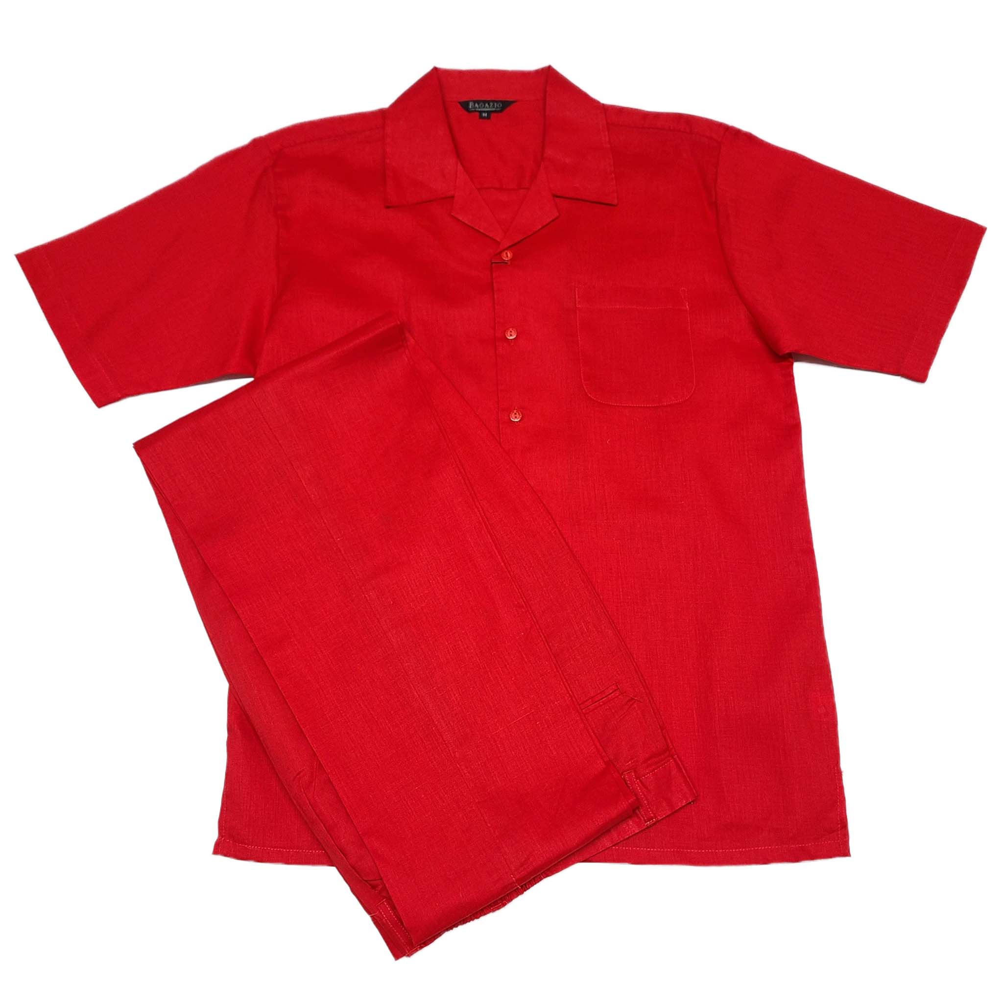 Mens Red Linen Shirt and Pants Casual Outfit Set - Image 3