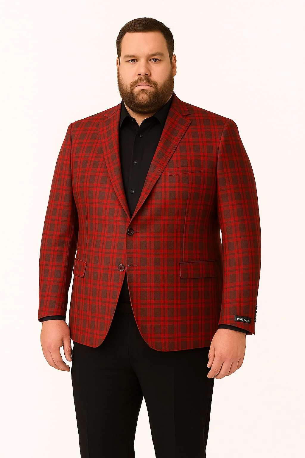 Mens Red Plaid Modern Fit Windowpane Check Blazer - Christmas Holiday Sport Coat Tartan Look - Image 4