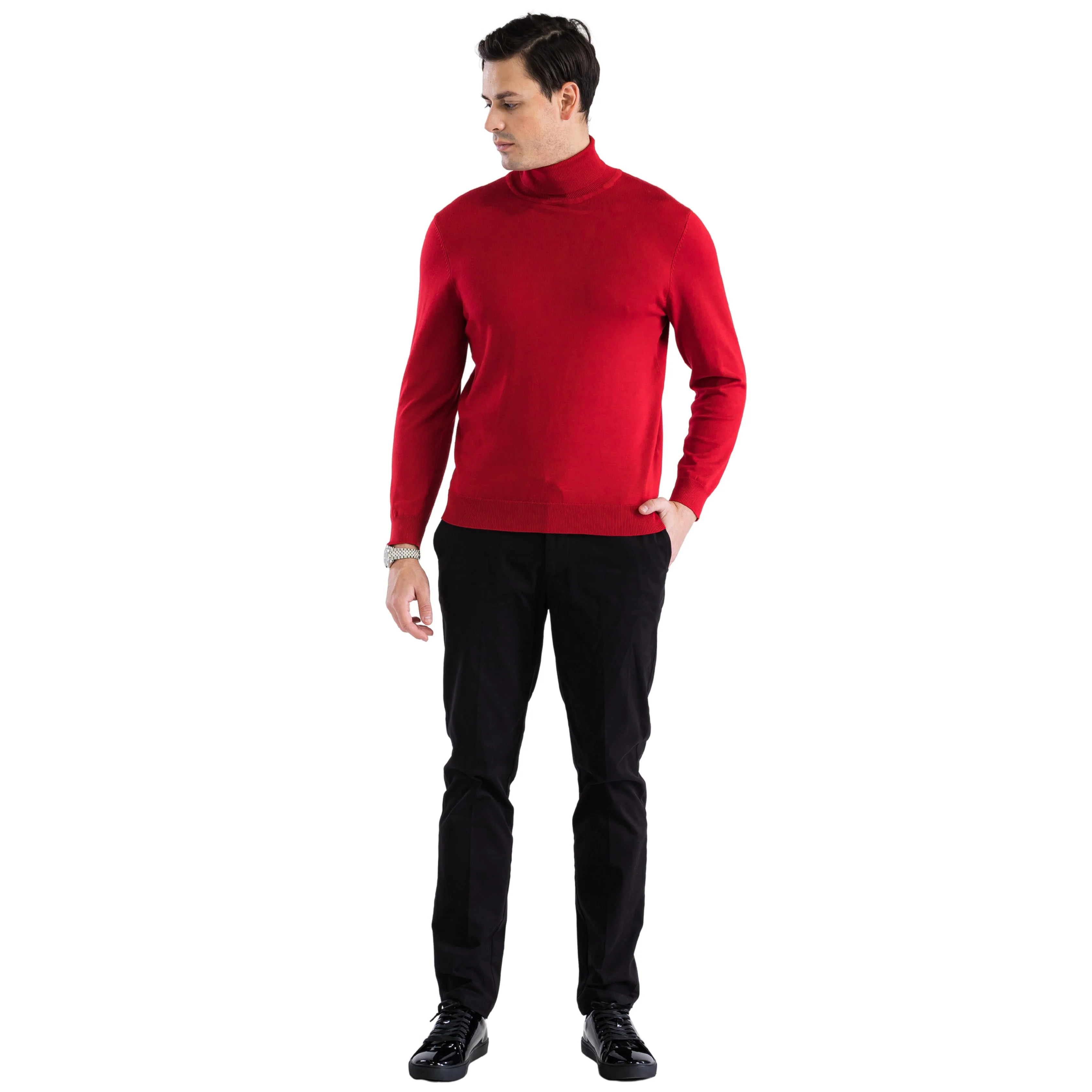 MENS RED PULLOVER TURTLENECK SWEATER - Image 3