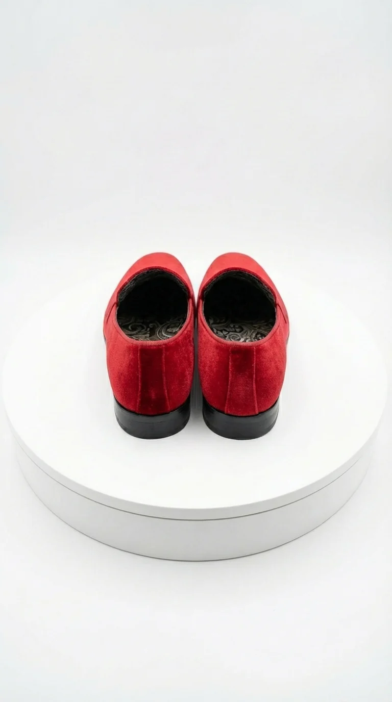 Mens Red Velvet Loafers – Luxury Formal Slip On Dress Shoes Wedding Party Prom Evening Shoes - Image 4