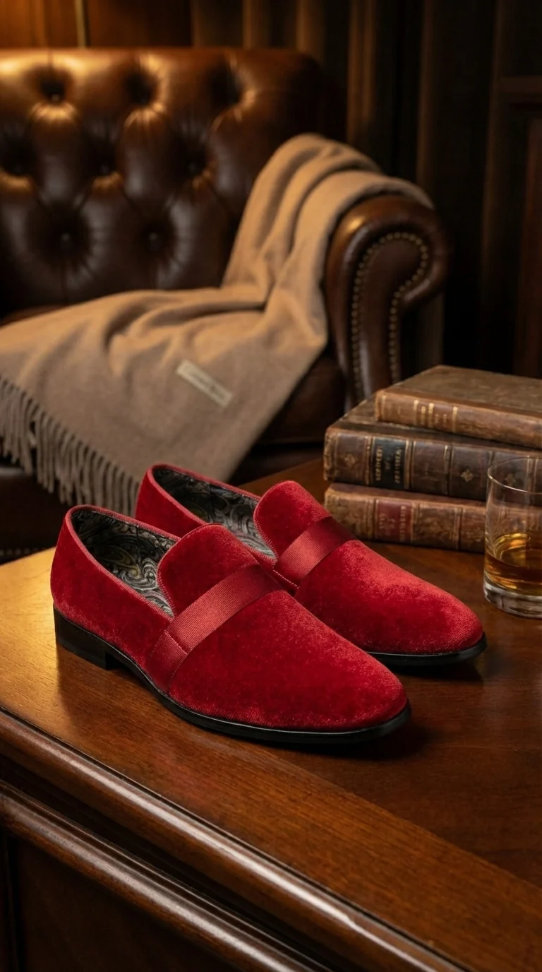 Mens Red Velvet Loafers – Luxury Formal Slip On Dress Shoes Wedding Party Prom Evening Shoes - Image 7